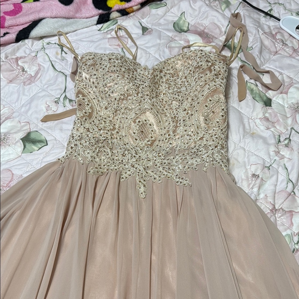 Cream Sequin Embellished Sleeveless Prom Dress